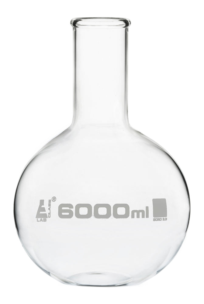 Boiling Flask, 6000ml - Borosilicate Glass - Flat Bottom, Narrow Neck - Eisco Labs