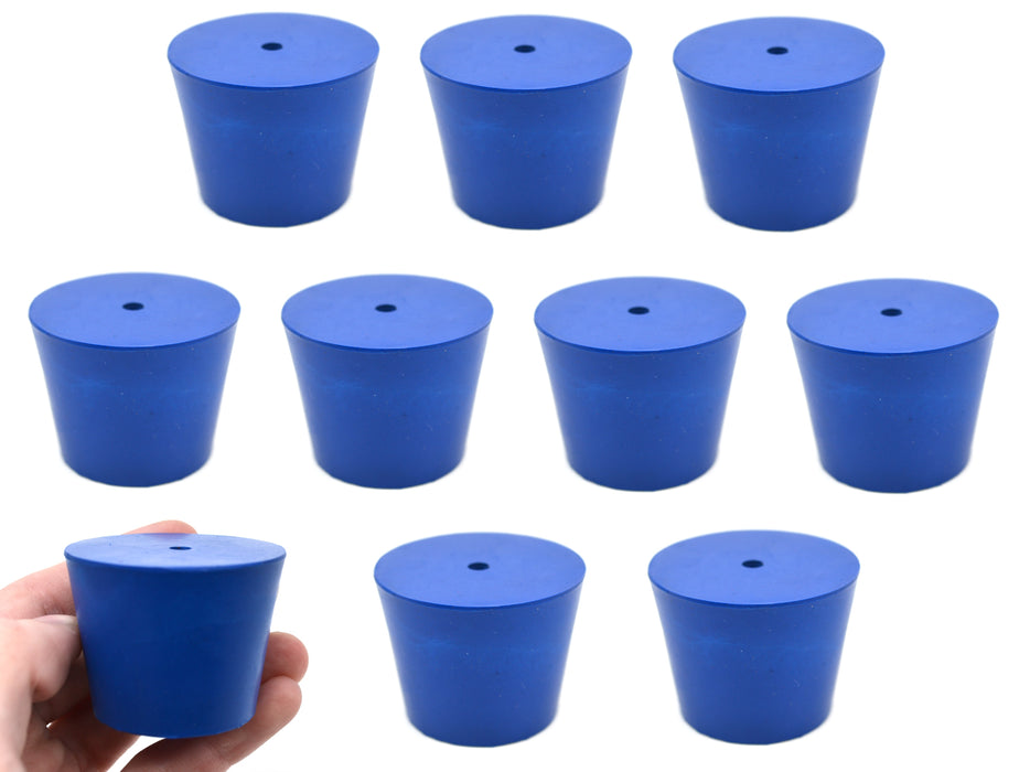 Neoprene Stoppers, 1 Hole - Blue - Size: 35mm Bottom, 45mm Top, 36mm Length - Pack of 10