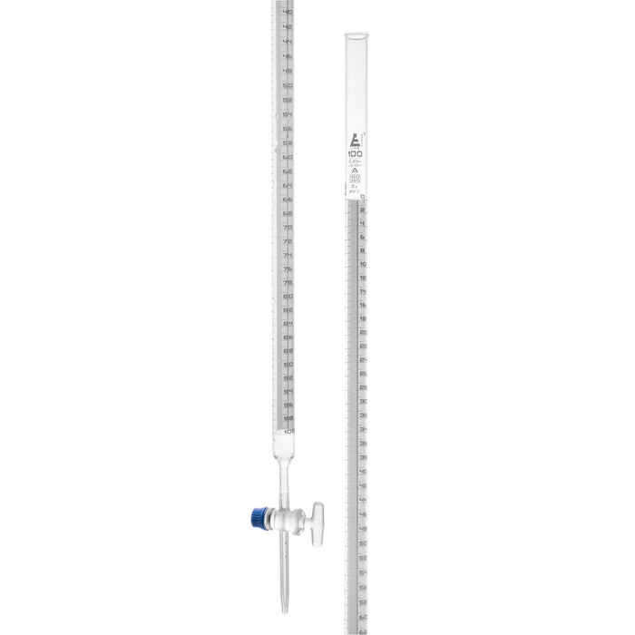Schellbach Burette, 100mL - Class A -  Glass Stopcock - White Graduations - Borosilicate Glass