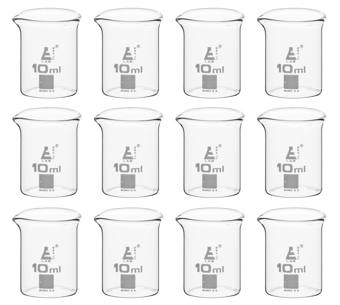 12PK Beakers, 10ml - Low Form - Ungraduated - Borosilicate Glass