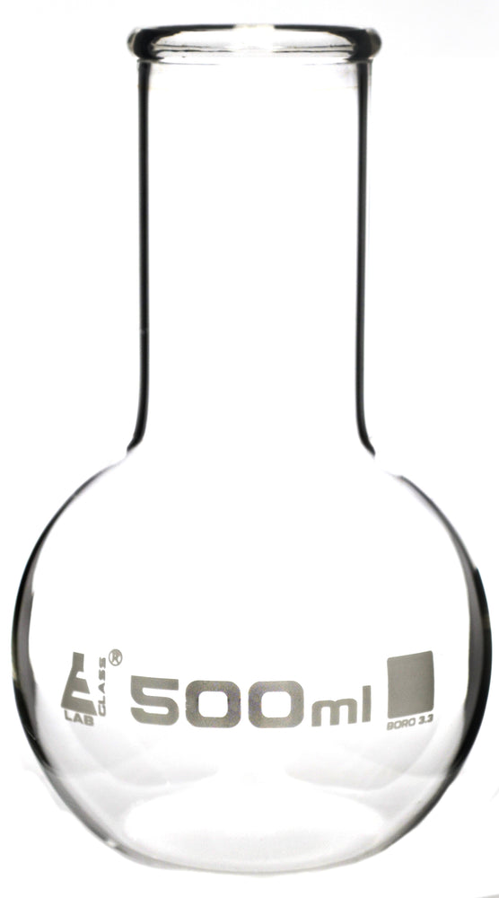 Boiling Flask, 500ml - Borosilicate Glass - Flat Bottom, Wide Neck - Eisco Labs