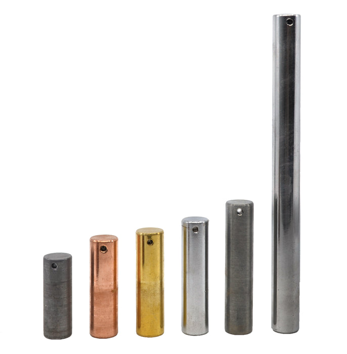 6pc Equal Mass Metal Cylinders Set - Copper, Lead, Brass, Zinc, Iron & Aluminum - For Specific Heat Experiments