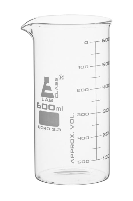 Beaker, 600ml - Tall Form - White Graduations - Borosilicate Glass
