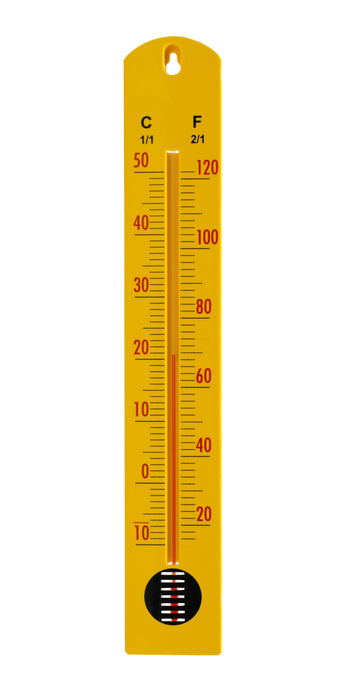 Wall Thermometer, 2.4" x 15.75" - -10° to 50° C (20° to 120° F) - Screen Printed, Mounted on Plastic Moulded Base - Eisco Labs