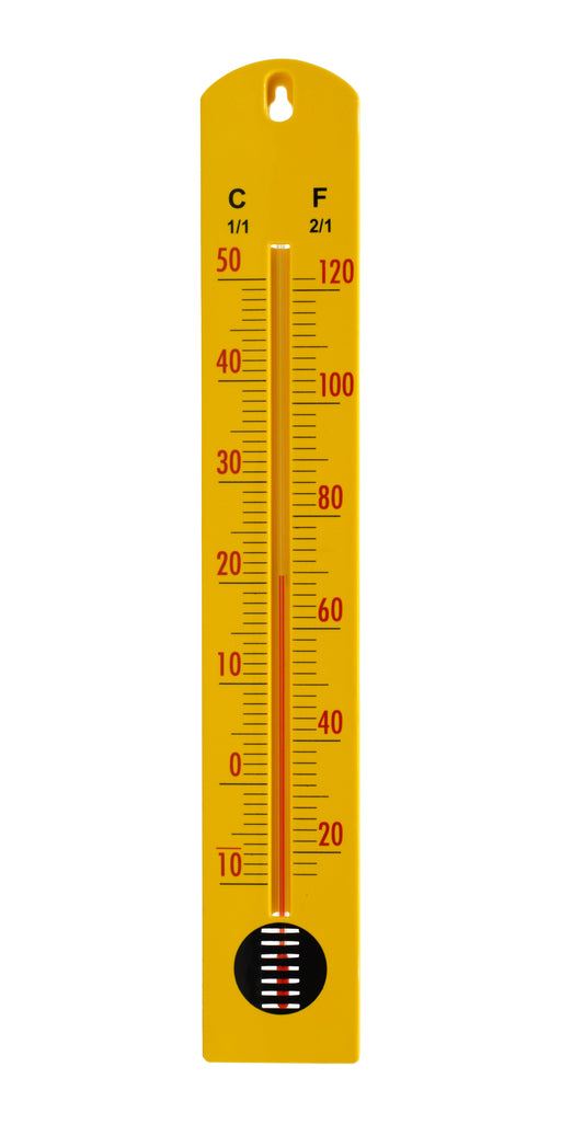 Wall Thermometer, 2.4" x 15.75" - -10° to 50° C (20° to 120° F) - Screen Printed, Mounted on Plastic Moulded Base - Eisco Labs