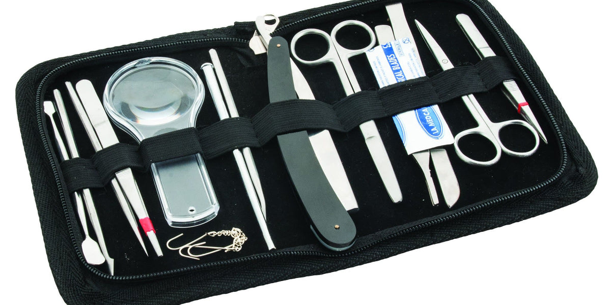 Dissection Set, Advanced, 14 Pcs - Stainless Steel - Leather