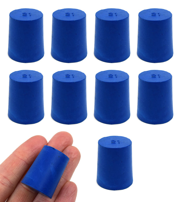 Neoprene Stoppers, Solid Blue - Size: 21mm Bottom, 24mm Top, 28mm Length - Pack of 10