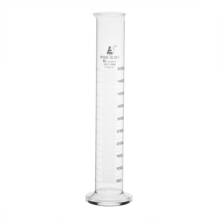 Graduated Cylinder, 500ml - Class B - White Graduations, Round Base