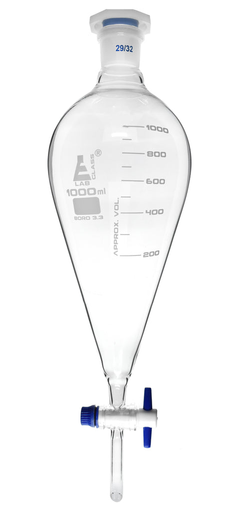 EISCO 1000ml Dropping Funnel - Borosilicate Glass With Rotaflow Stopcock & Plastic Stopper