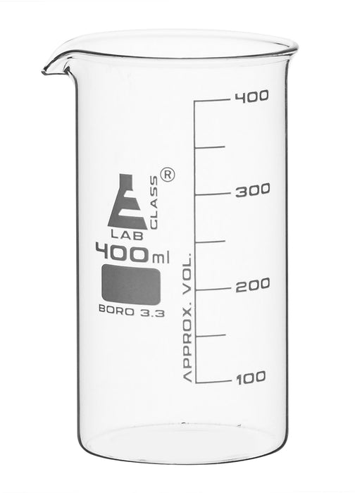 Beaker, 400ml - Tall Form - White Graduations - Borosilicate Glass