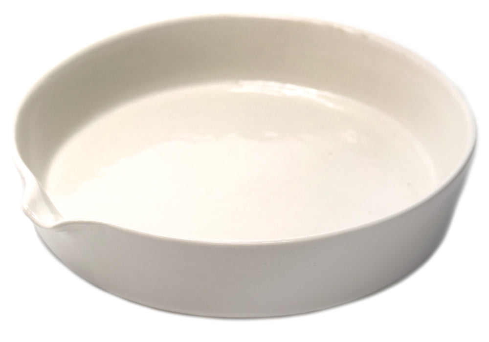 Evaporating Basin - 6" (150mm) dia. Porcelain, Flat bottom with Spout - Eisco Labs