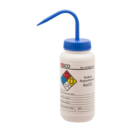 Performance Plastic Wash Bottle,  Sodium Hypochlorite (Bleach), 500 ml - Labeled (4 Color)