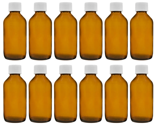 12PK Reagent Bottles, 100ml - Amber Colored Soda Glass