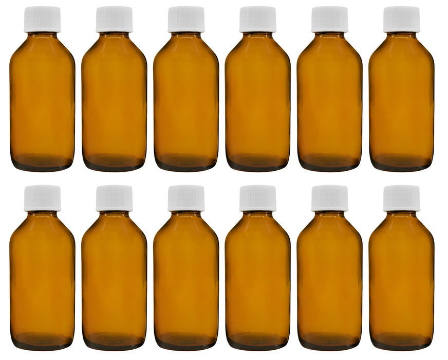 12PK Reagent Bottles, 100ml - Amber Colored Soda Glass