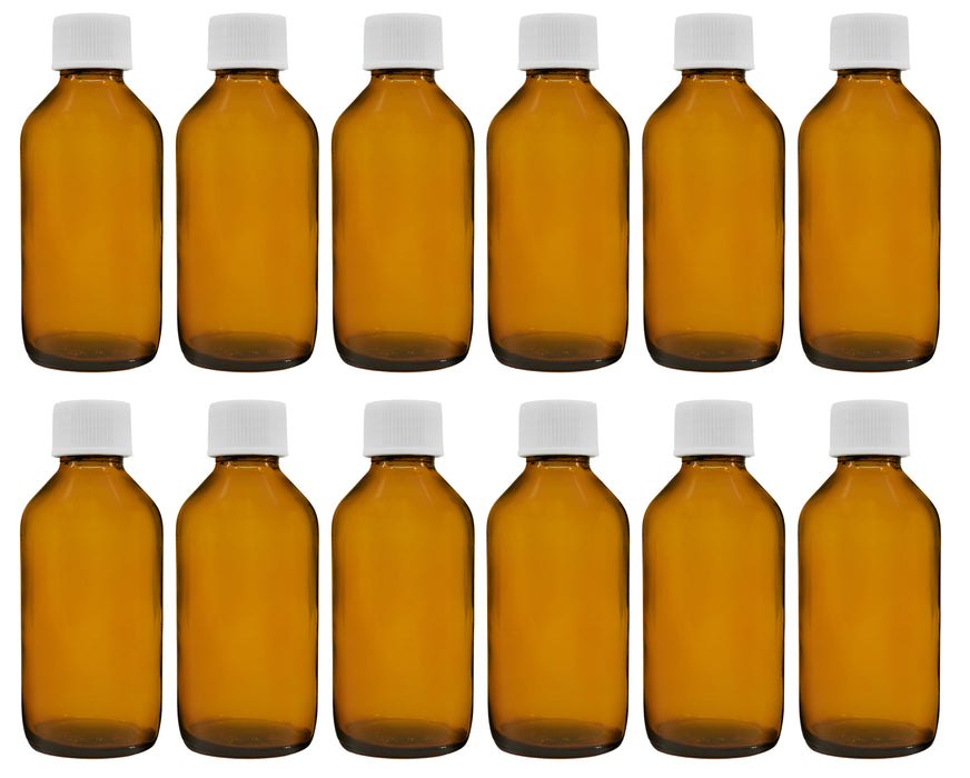 12PK Reagent Bottles, 100ml - Amber Colored Soda Glass