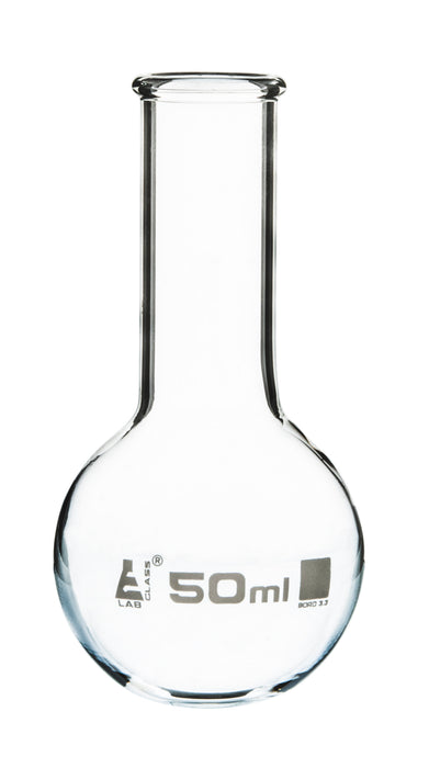 Boiling Flask, 50ml - Borosilicate Glass - Flat Bottom, Narrow Neck - Eisco Labs