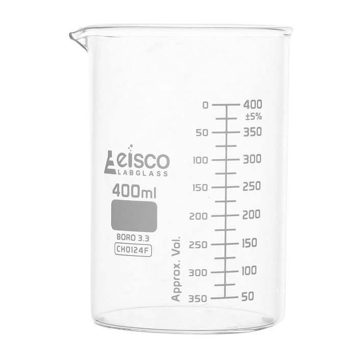Beaker, 400ml - ASTM - Low Form, Dual Scale Graduations - Borosilicate Glass