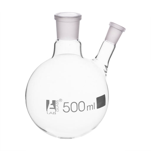 Distilling Flask, 500ml - 24/29 Oblique Neck with 14/23 Joint - Borosilicate Glass - Round Bottom - Eisco Labs