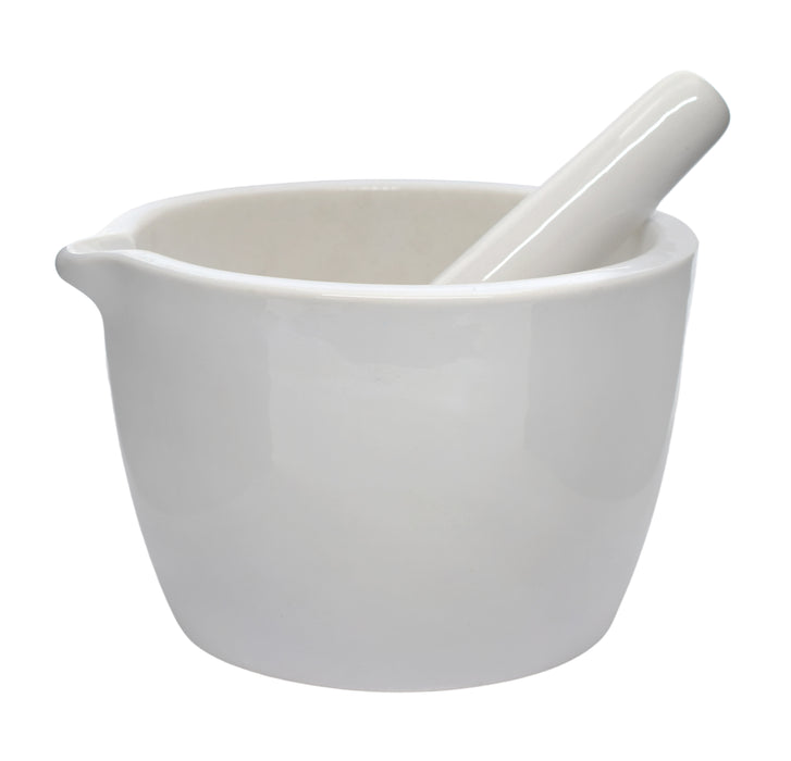 Porcelain Mortar & Pestle Set, 25oz - Heavy Duty Pattern - Unglazed Grinding Surface