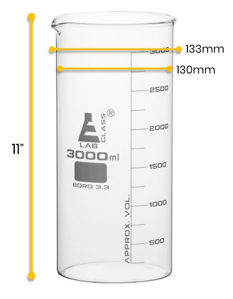 Beaker, 3000ml - Tall Form - Graduated - Borosilicate Glass