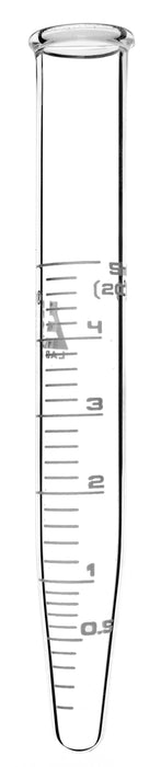 Graduated Centrifuge Tube, 5ml - Borosilicate 3.3 Glass, Conical Shape - 0.2ml White Graduations - Eisco Labs